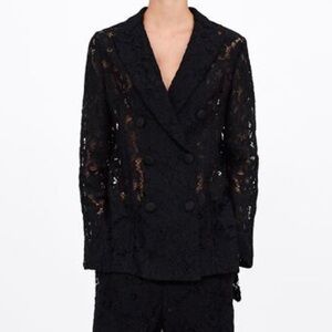 Zara Black Lace Double Breasted Blazer